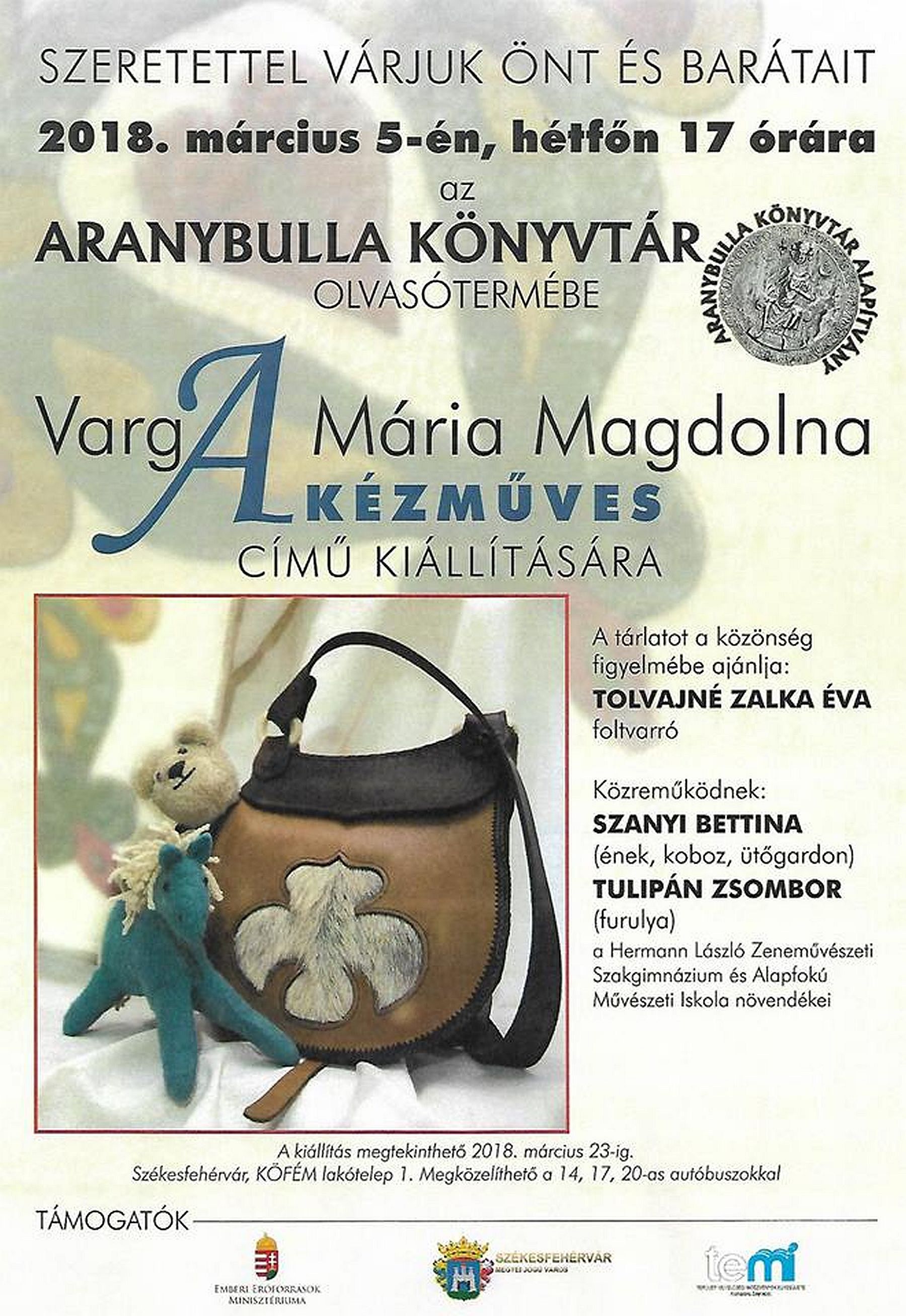 A kézműves - hétfőn lesz Varga Mária Magdolna kiállításának megnyitója